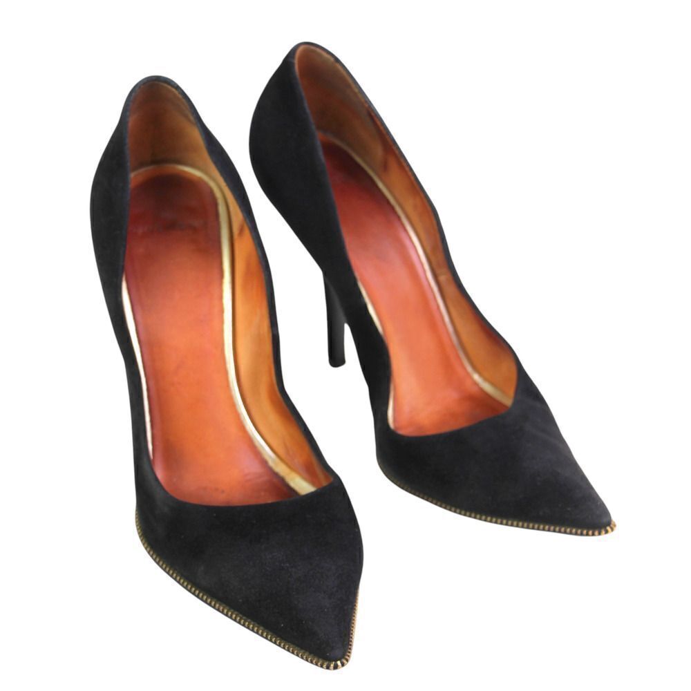 Givenchy BLACK GENUINE LEATHER SUEDE HIGH HEEL POINTED CLASSIC PUMP SHOES Sz 38